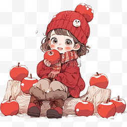 可爱表情可爱眼睛图片_手绘元素冬天可爱女孩苹果卡通