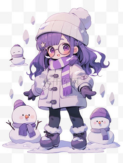 雪人白色图片_冬天手绘可爱女孩雪人卡通元素