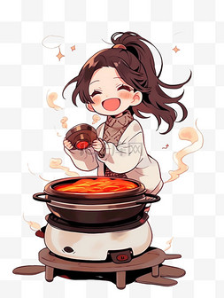 可爱女孩吃火锅卡通手绘冬天元素