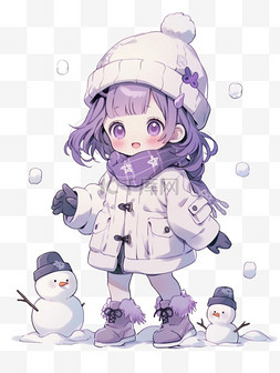 冬天手绘元素可爱女孩雪人卡通