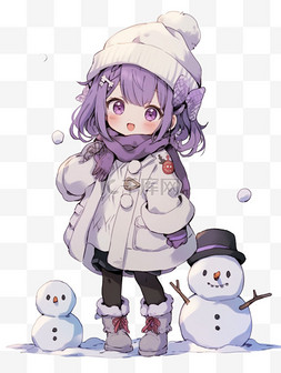 雪人白色图片_可爱女孩雪人卡通手绘冬天元素