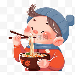 新年开工大吉海报图片_卡通手绘新年可爱孩子吃面条元素