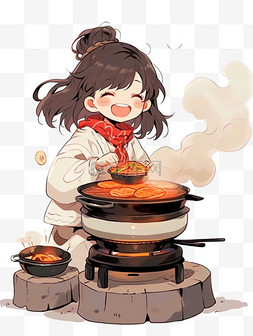 可爱女孩吃火锅卡通冬天手绘元素