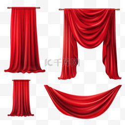 窗帘数字艺术红绸元素立体免扣图