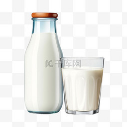 倒入牛奶杯图片_牛奶3d玻璃瓶元素立体免扣图案