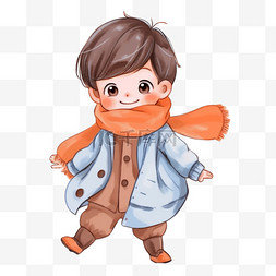 冬天手绘元素可爱的男孩戴着围巾