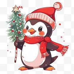 红色卡通圣诞帽图片_圣诞节可爱企鹅元素卡通手绘