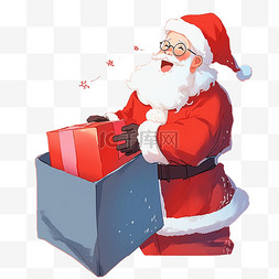 圣诞老人拿着蓝色礼盒卡通手绘元