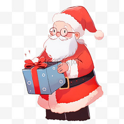 圣诞节圣诞老人拿着蓝色礼盒卡通