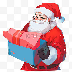 圣诞节拿着蓝色礼盒卡通手绘元素