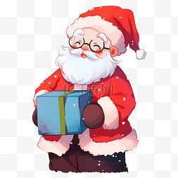 圣诞老人拿着蓝色礼盒圣诞节卡通