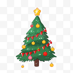 黄色的圆球图片_圣诞树绿色卡通手绘元素圣诞节