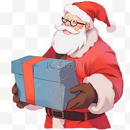 打开的礼盒卡通图片_圣诞节圣诞老人手绘拿着蓝色礼盒