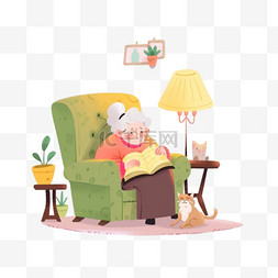 老人坐沙发简笔画手绘元素卡通