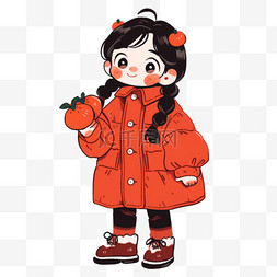 可爱女孩柿子卡通手绘元素冬天