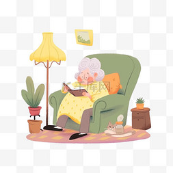沙发地毯图片_老人坐沙发手绘简笔画卡通元素