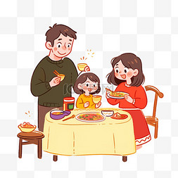 新年背景图片_团圆新年一家人吃饭卡通手绘元素