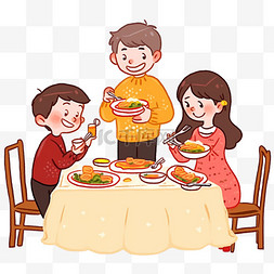 团圆饭背景图片_新年团圆一家人吃饭卡通元素手绘