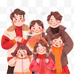 手绘新年一家人拜年卡通元素春节