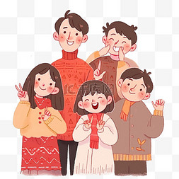 新年一家人手绘拜年卡通元素春节