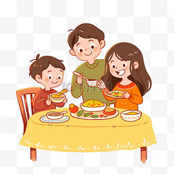 情侣吃饭图图片_新年团圆吃饭一家人卡通手绘元素