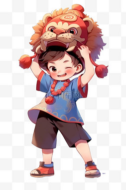 春节背景图片_戴着狮子帽迎新年可爱孩子卡通手