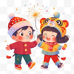 春节背景图片_迎新年可爱孩子烟花卡通元素手绘