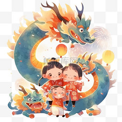 雷州春节风俗图片_春节过节新年扁平插画小孩和龙卡