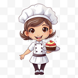 可爱的厨师女孩穿着制服，手持蛋