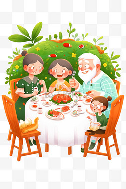 丰盛菜图片_手绘元素新年一家人聚餐卡通