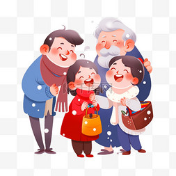 去爷爷奶奶家图片_卡通迎新年团圆家人手绘元素