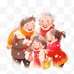 去爷爷奶奶家图片_迎新年团圆家人手绘元素卡通