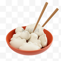 3D汤圆饺子筷子夹起饺子冬至美食p