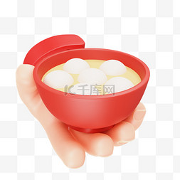 中国美食图片_手捧一碗汤圆3D冬至汤圆中国元宵