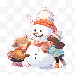 卡通手绘堆雪人图片_手绘冬天可爱孩子堆雪人卡通元素