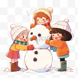 冬天可爱孩子堆雪人卡通元素手绘