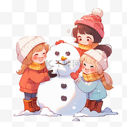 冬天可爱孩子堆雪人手绘元素卡通