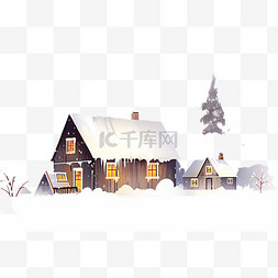 落雪小木屋卡通手绘元素冬天