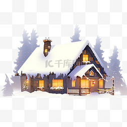 落雪小木屋卡通手绘冬天元素