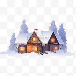落雪小木屋卡通冬天手绘元素