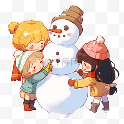卡通手绘堆雪人图片_可爱孩子堆雪人卡通冬天手绘元素