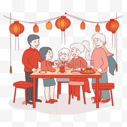 一家人吃饭图片_聚餐新年团圆卡通手绘元素