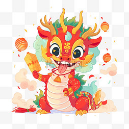 灯笼鞭炮红背景图片_新年手绘元素龙年插画卡通