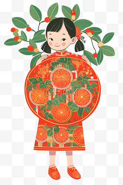 元素迎新年剪纸女孩红色简笔画手