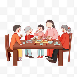 一家人吃饭图片_新年团圆卡通手绘元素聚餐
