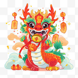 鞭炮红背景图片_新年龙年卡通插画手绘元素