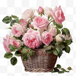 玫瑰花篮粉色元素立体免扣图案