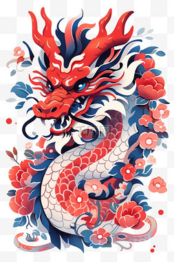 手绘蓝色剪纸图片_新年插画手绘元素龙年