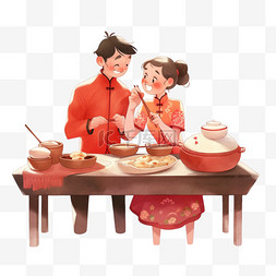 做饺子图片_新年情侣卡通做糕点手绘元素