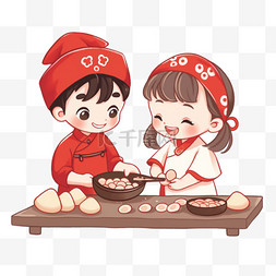 饺子表情包图片_卡通手绘新年情侣做糕点元素